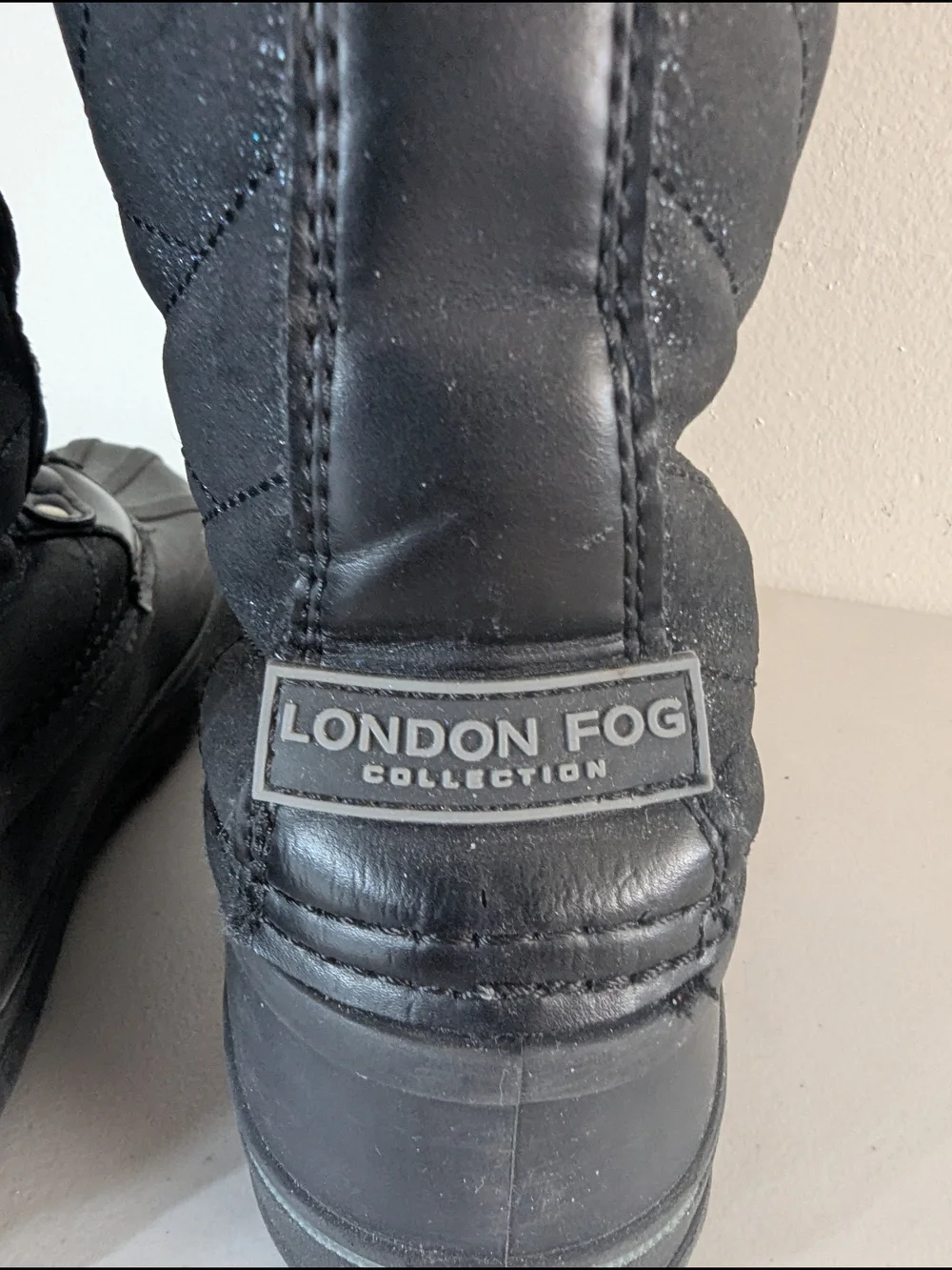 London Fog Black Faux Fur Cuff Lace-Up Winter Boots